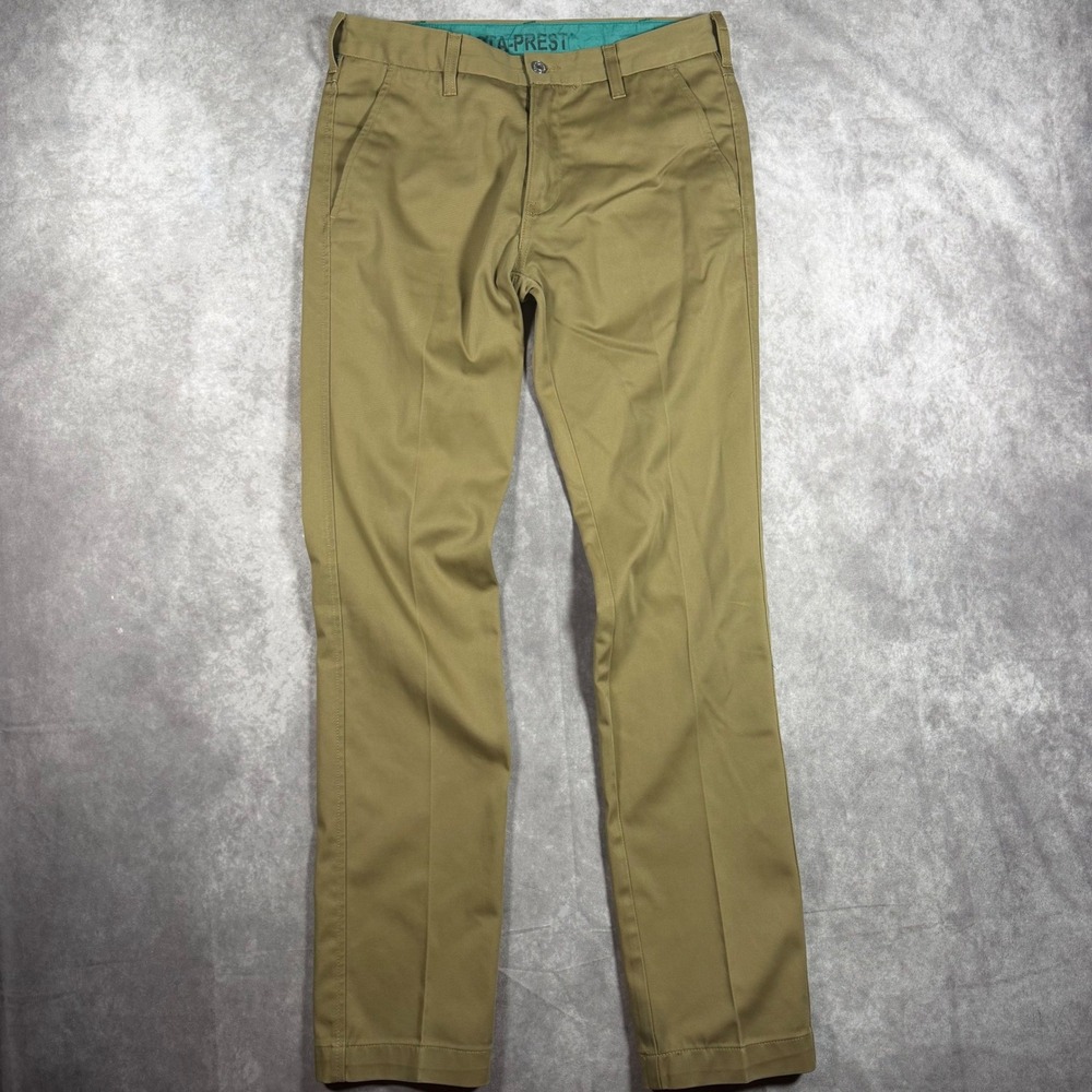 Levis Sta-Prest Mens Khaki Chino Pants Straight Leg Flat Front Tan 32x33
